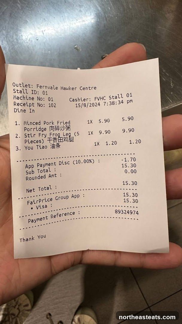 Receipt from Fernvale Hawker Centre