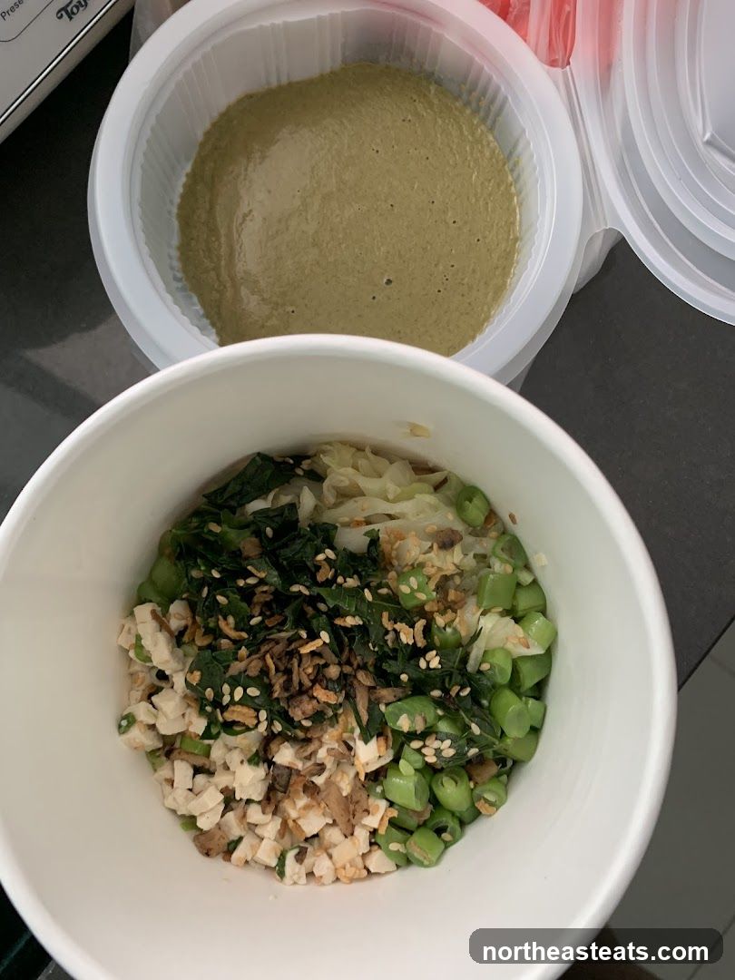 Bowl of food with dipping sauce