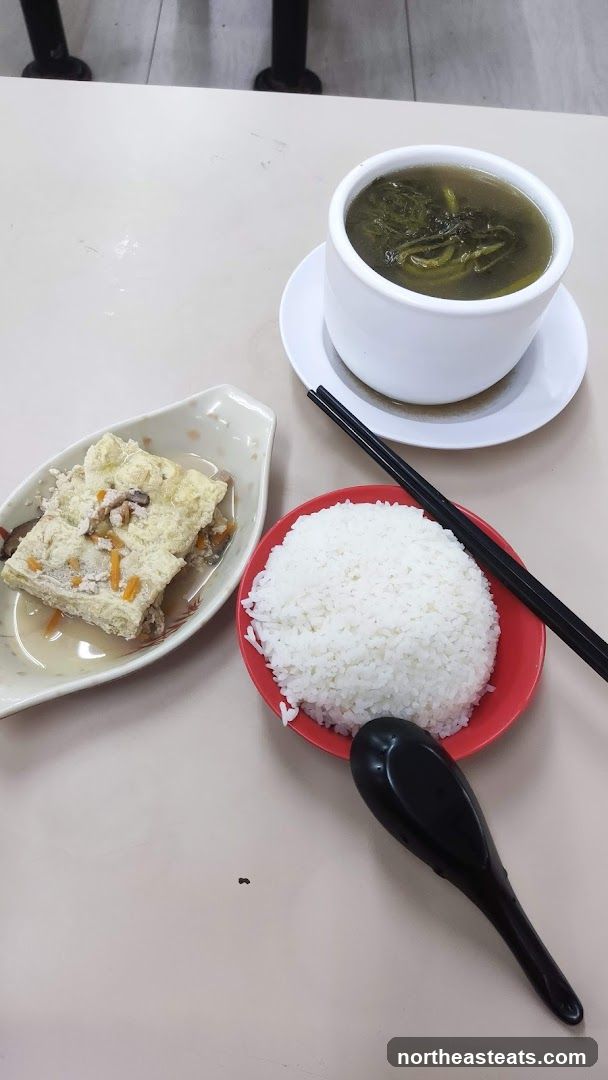 Rice, Soup, and Tofu Dish