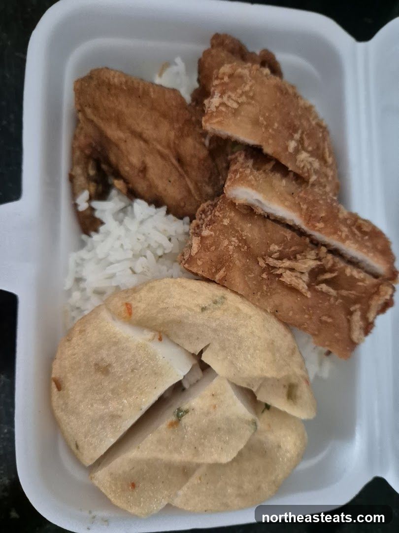 Fried Chicken and Fish Cake Rice