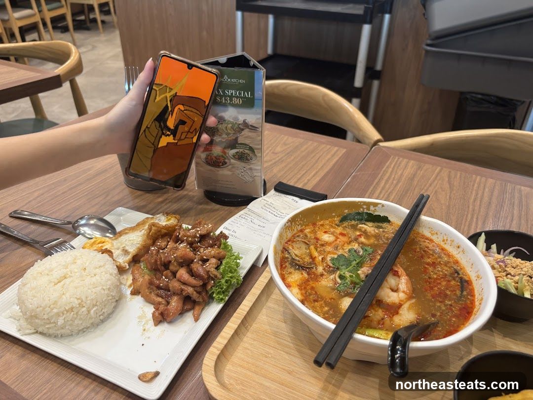 Table with Food and Phone