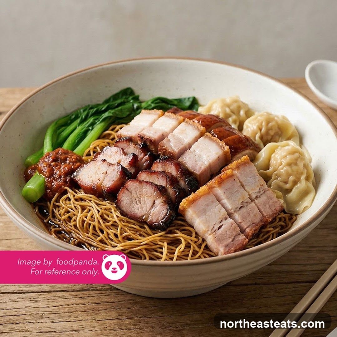Noodle Dish with Roasted Meats and Wontons