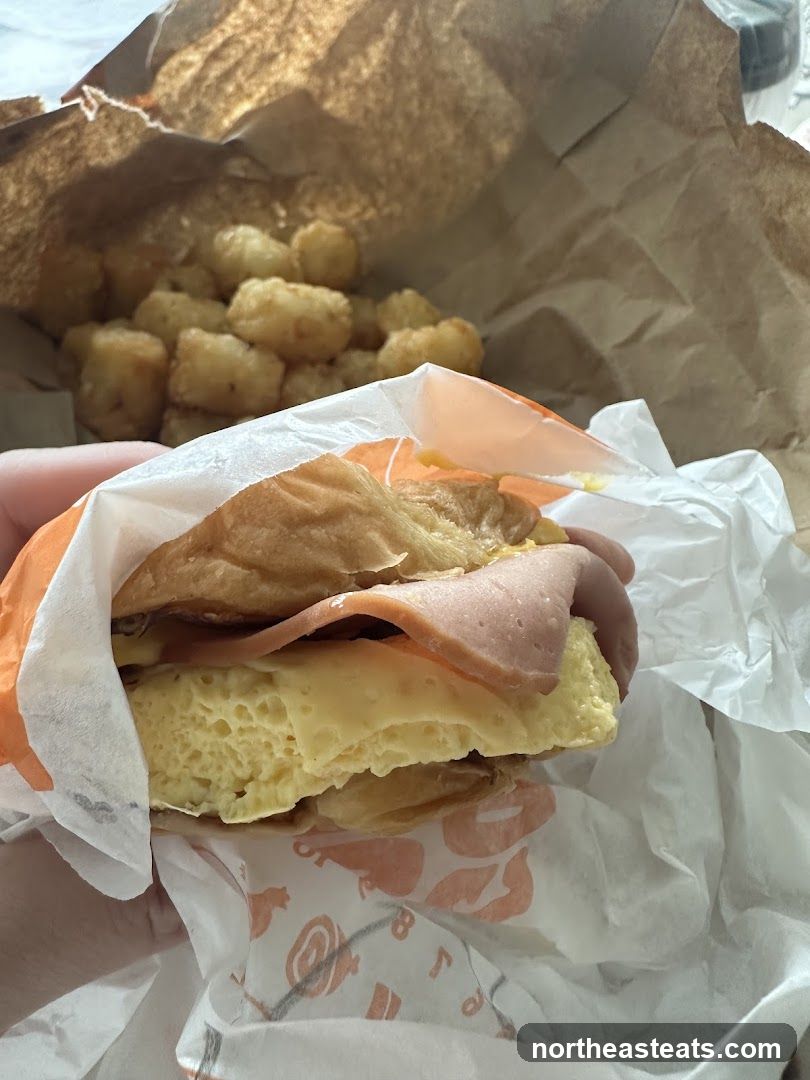 Breakfast Sandwich and Tater Tots