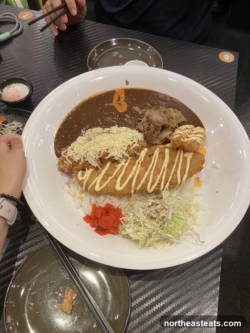 Curry Rice with Fried Fish and Beef