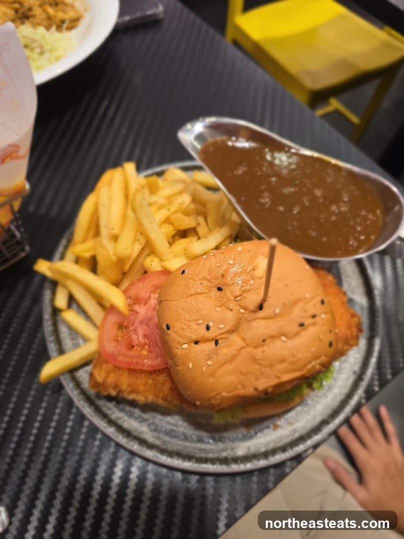 Chicken Burger with Fries and Gravy