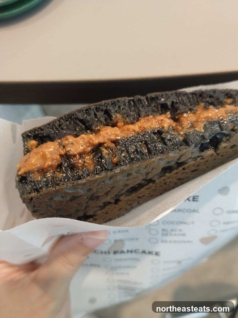 Charcoal Pancake with Peanut Butter