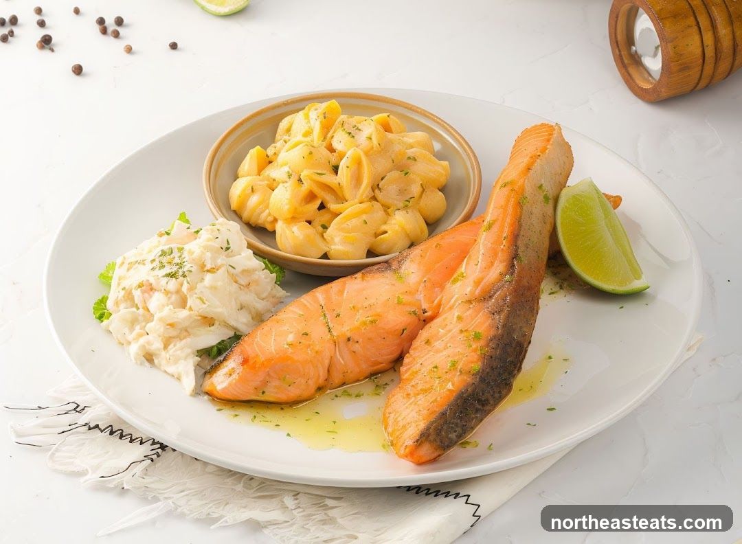 Salmon with Macaroni and Coleslaw