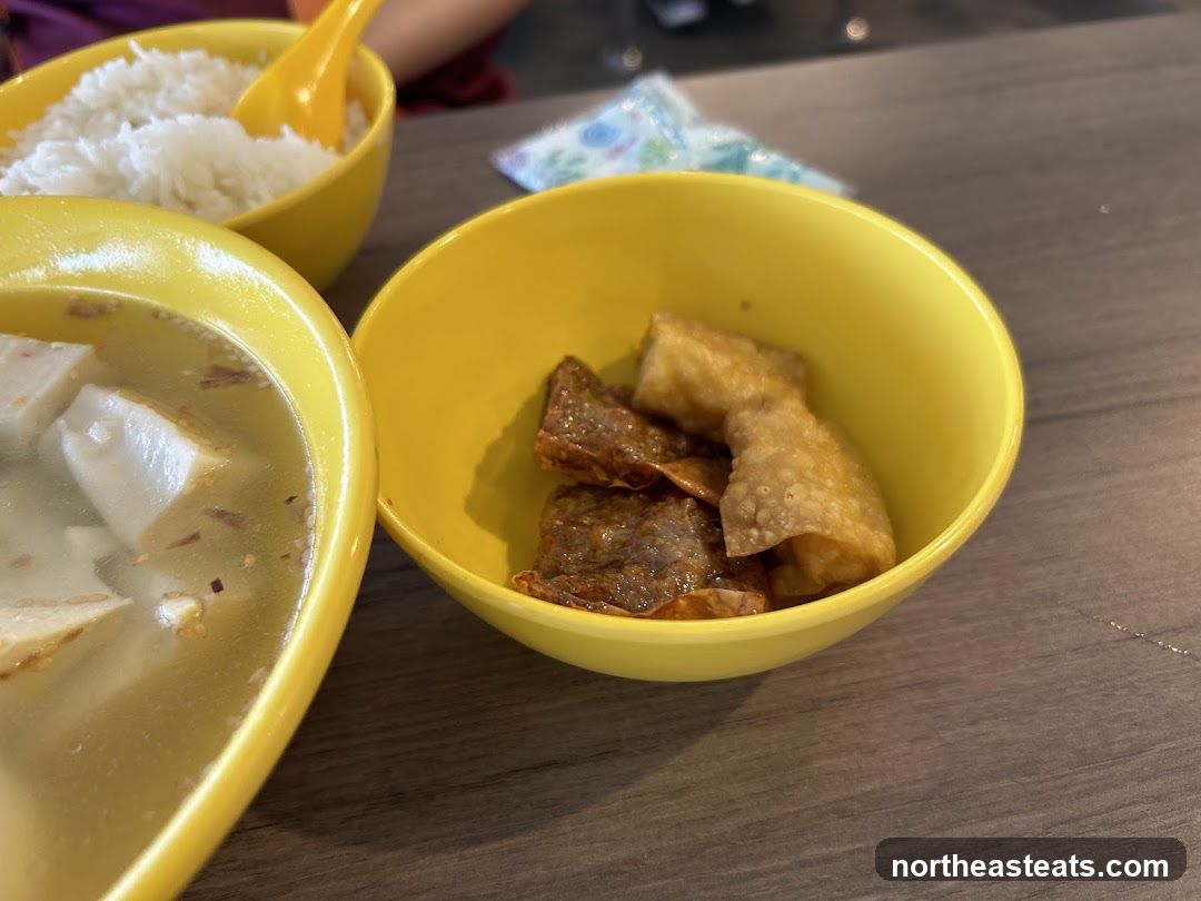 Food in yellow bowls