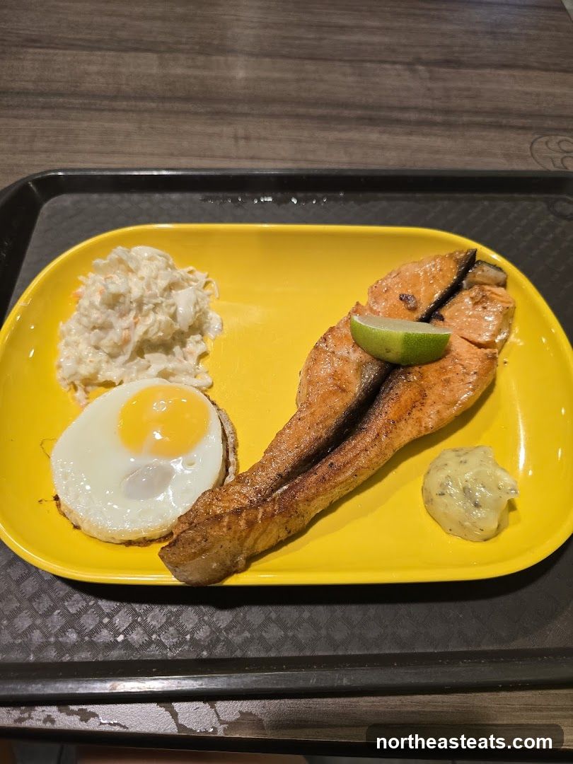 Salmon steak with sides