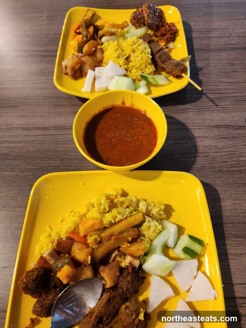 Two plates of food with rice, meat, and vegetables