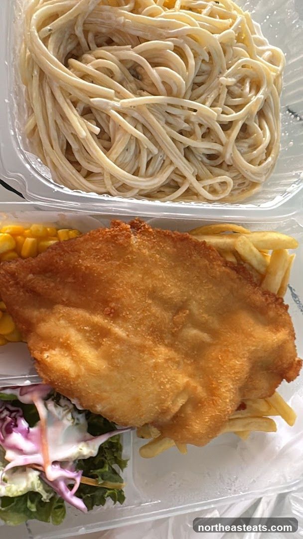 Fried Fish and Chips with Spaghetti