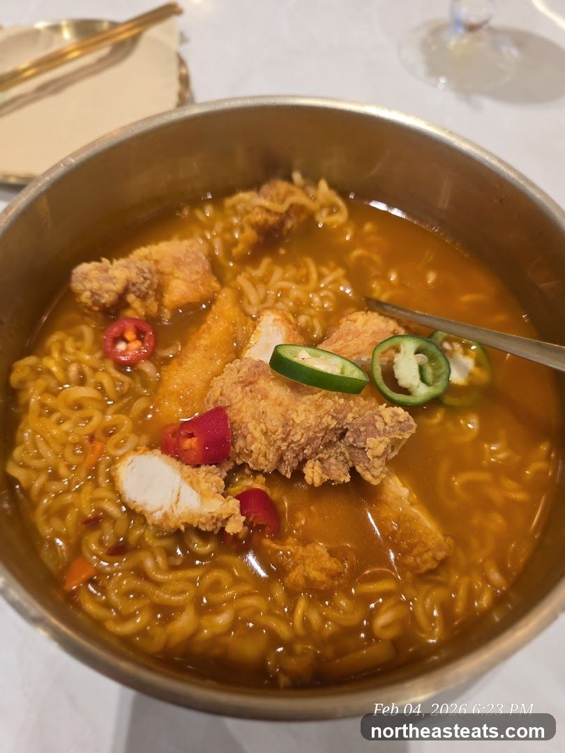 Spicy Noodle Soup with Fried Chicken