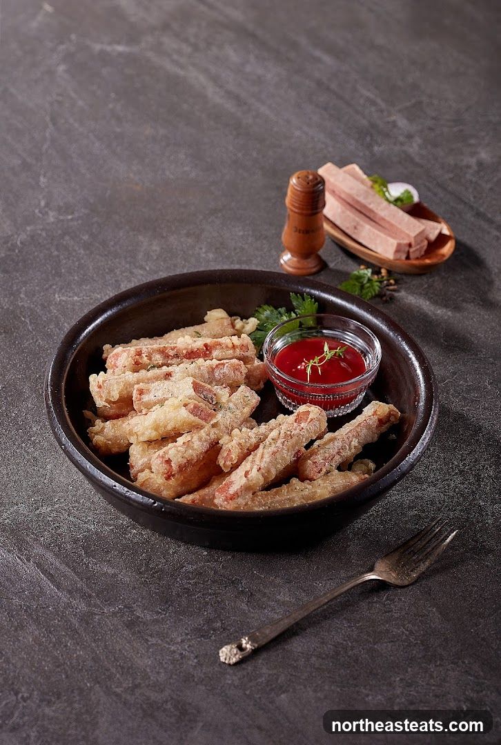 Fried Meat Sticks with Ketchup