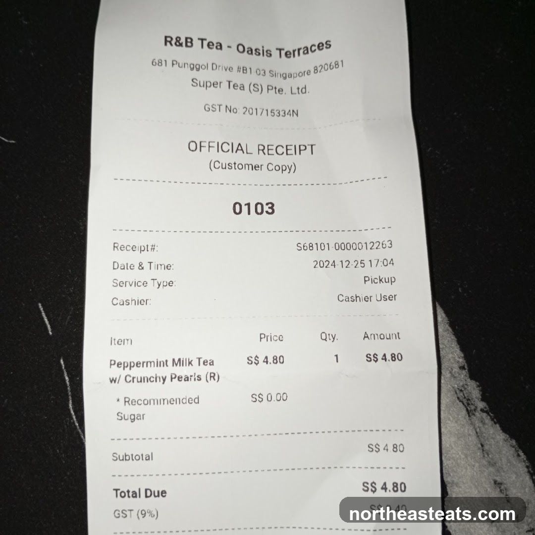 R&B Tea Receipt
