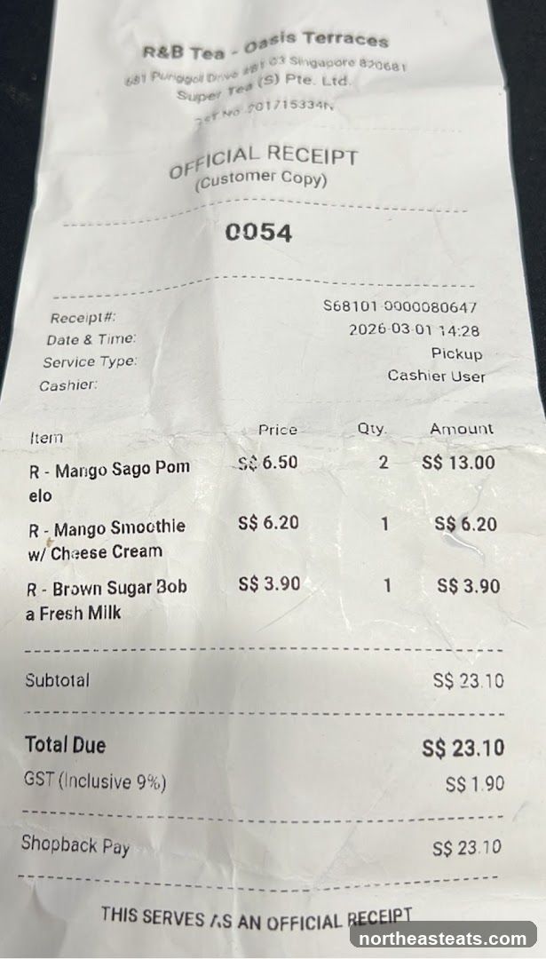 R&B Tea Receipt