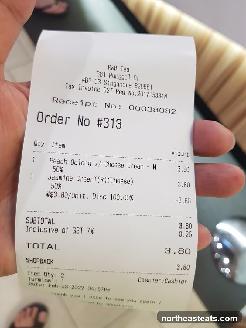 R&B Tea Receipt