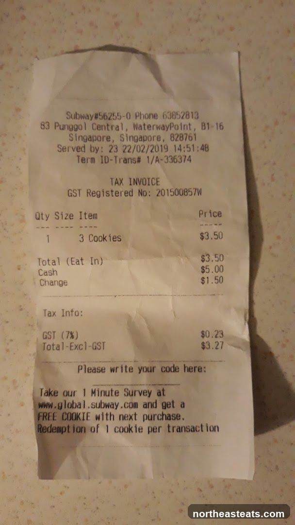Subway Receipt