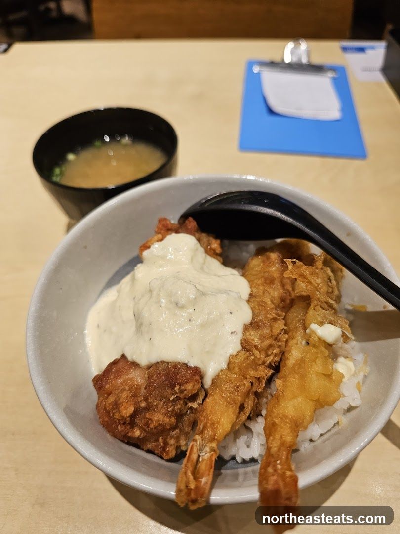 Fried Seafood and Chicken Rice Bowl