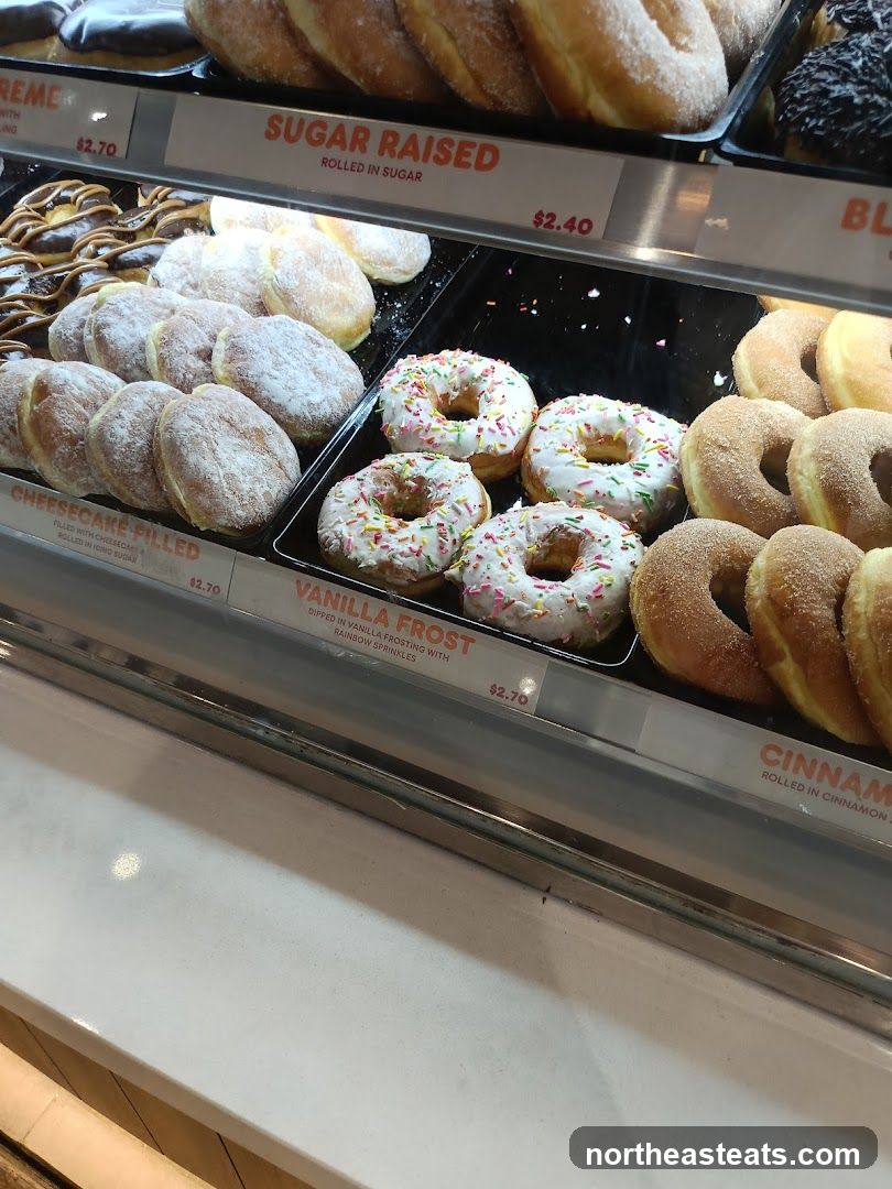 Donuts in a display case