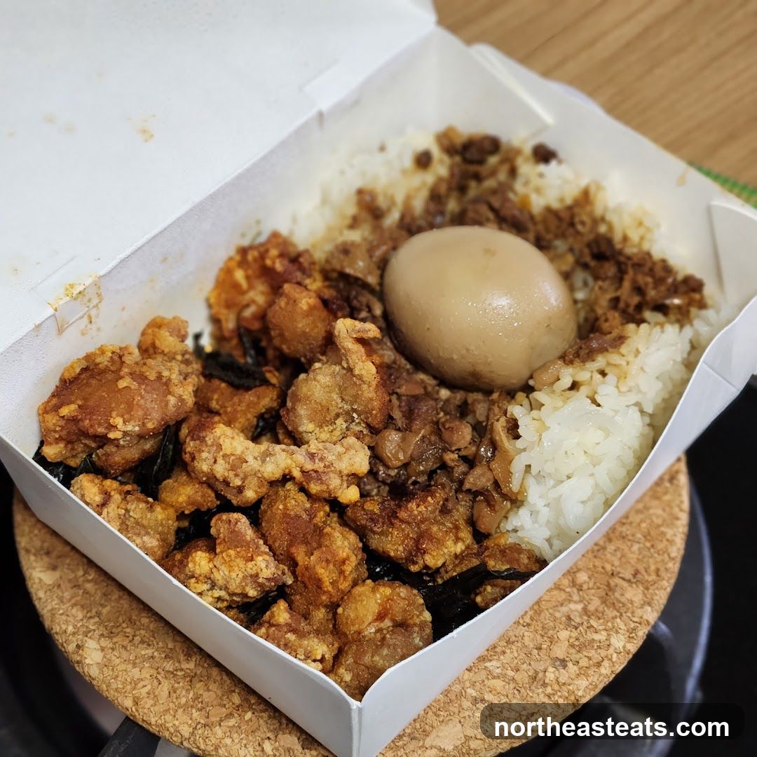 Takeout Box with Rice and Fried Chicken