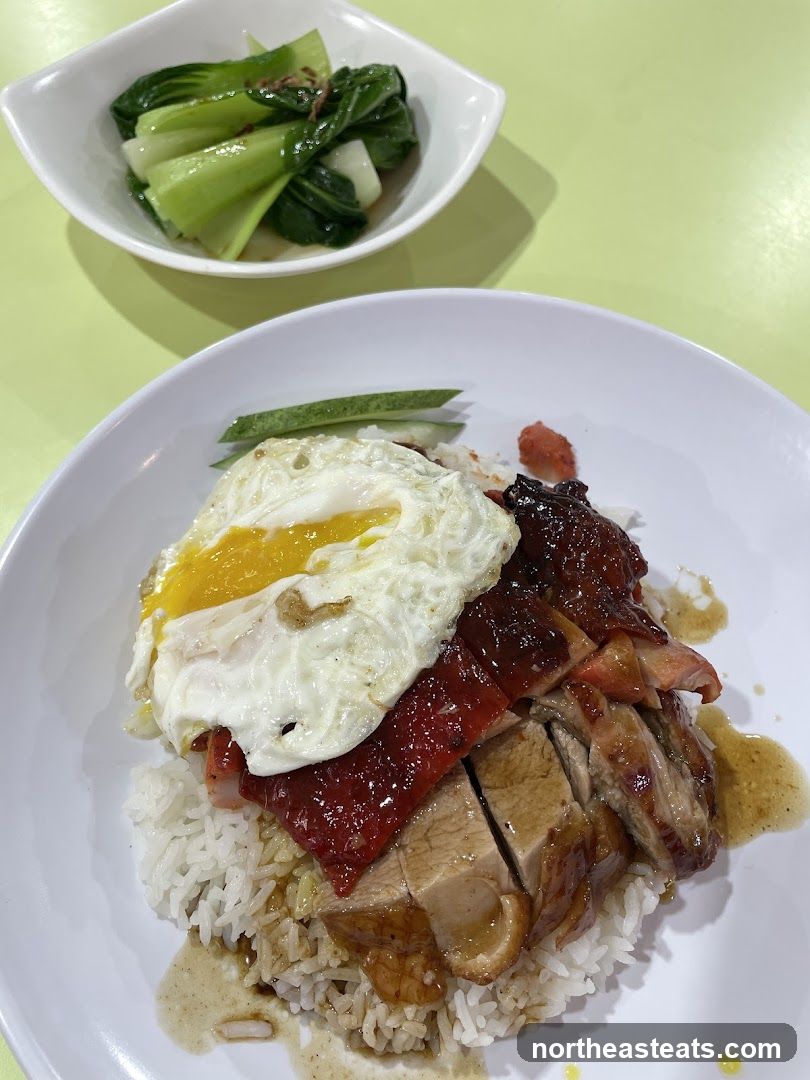 Roast Meats Rice with Fried Egg and Greens