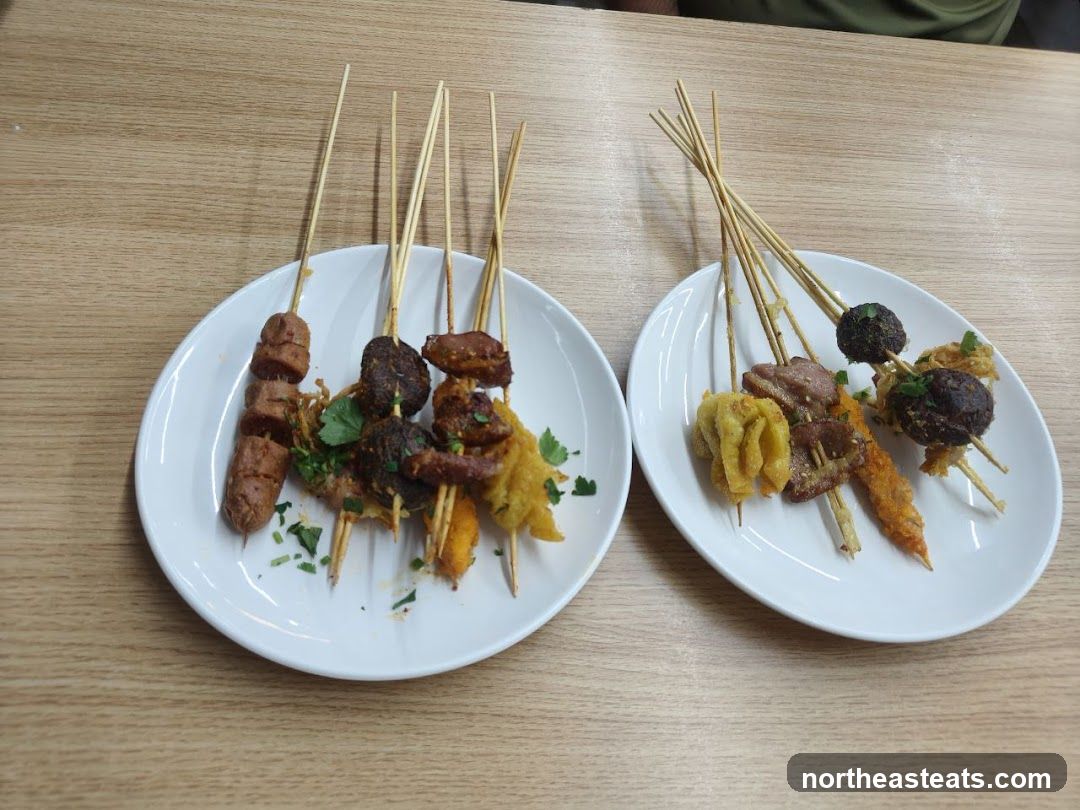 Skewers with various toppings