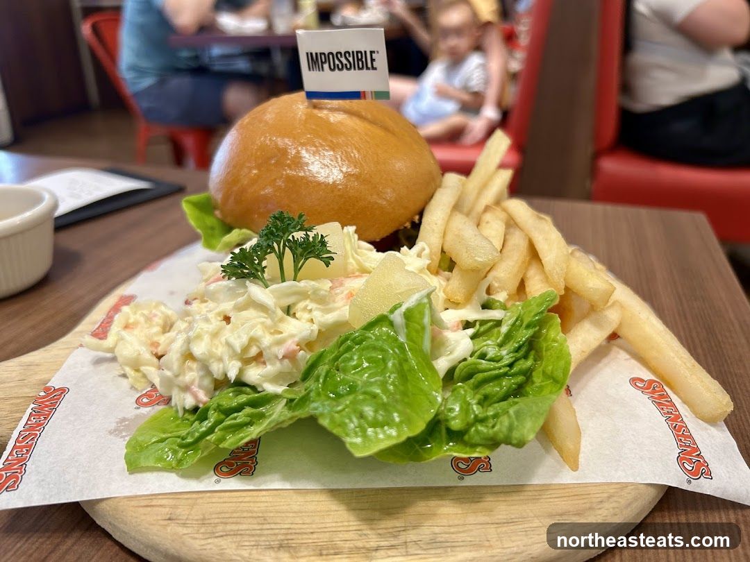 Impossible Burger with Fries and Coleslaw