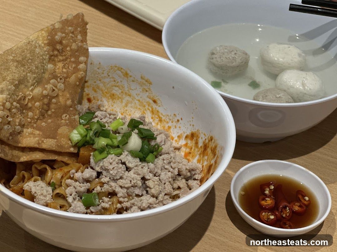 Noodles with Minced Meat and Fish Balls