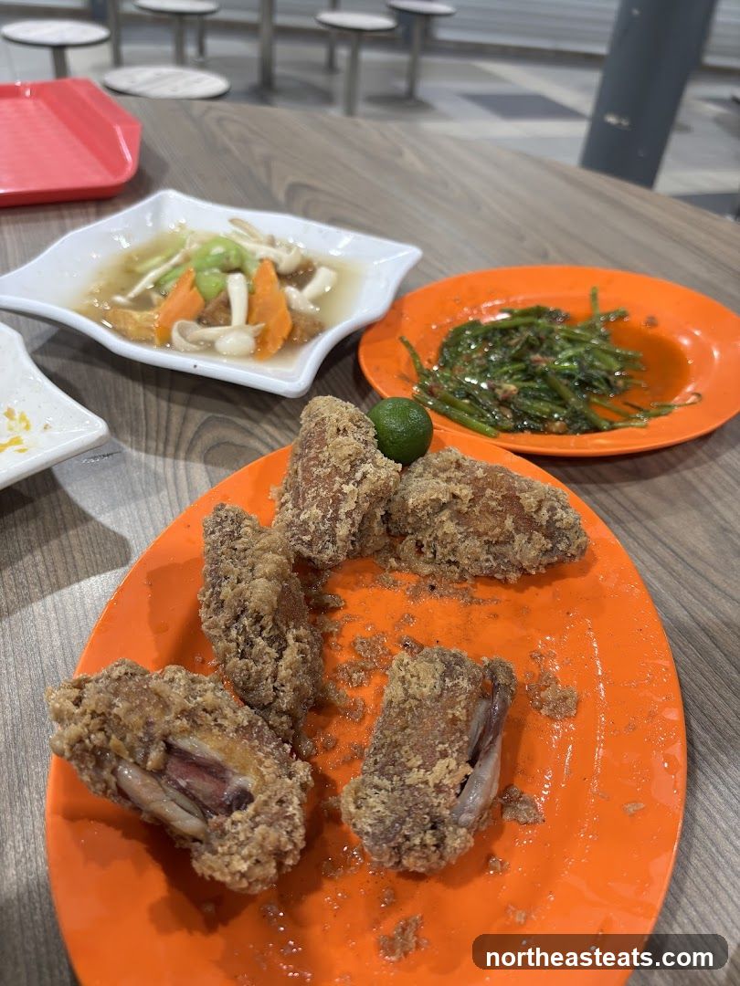 Fried Chicken Wings and Vegetables
