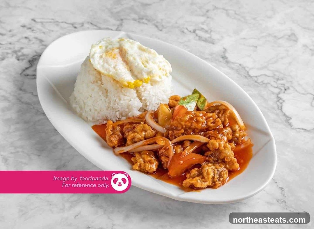 Sweet and Sour Pork with Rice and Fried Egg