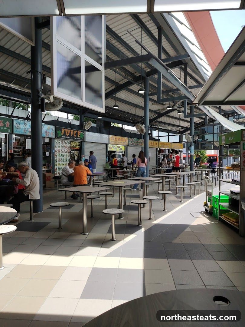 Food court with tables and chairs