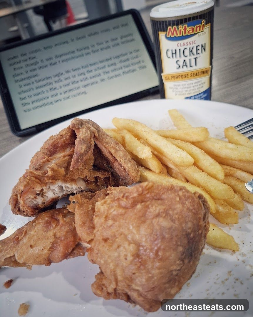 Fried Chicken and Fries with a Book and Seasoning