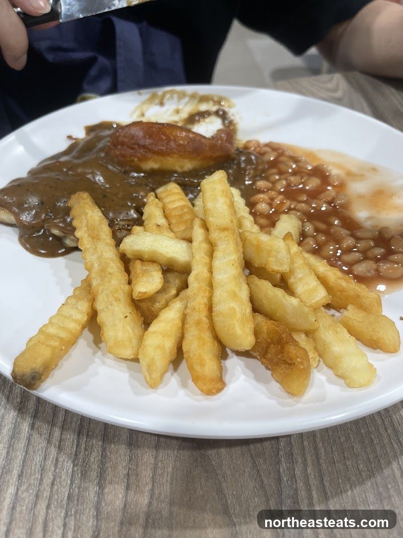 Steak Dinner with Fries and Beans