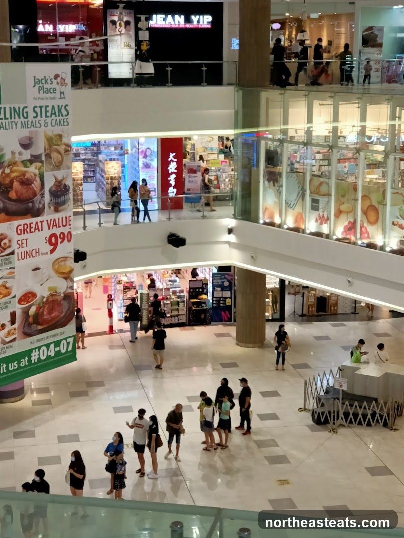 Mall Interior with Shops and People