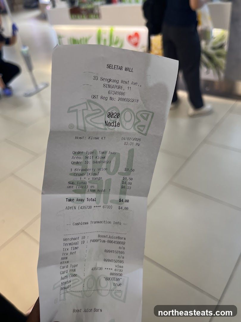 Receipt from Boost Juice Bars