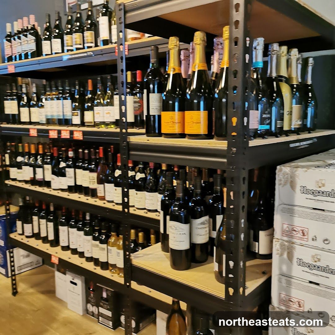 Wine bottles on shelves