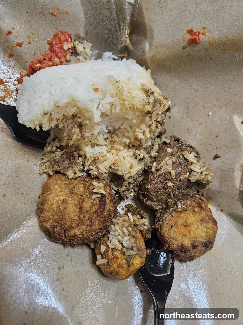 Rice with Fried Items and Chili Paste