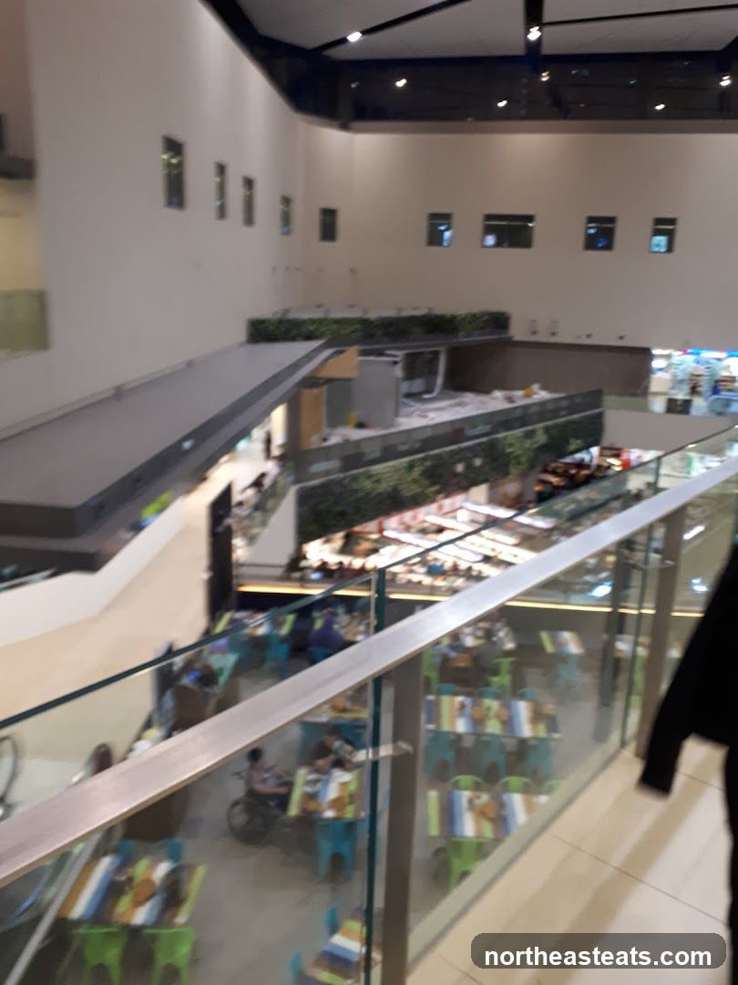 Indoor shopping mall with dining area