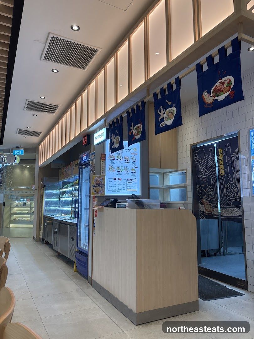 Restaurant Interior with Payment Counter and Menu