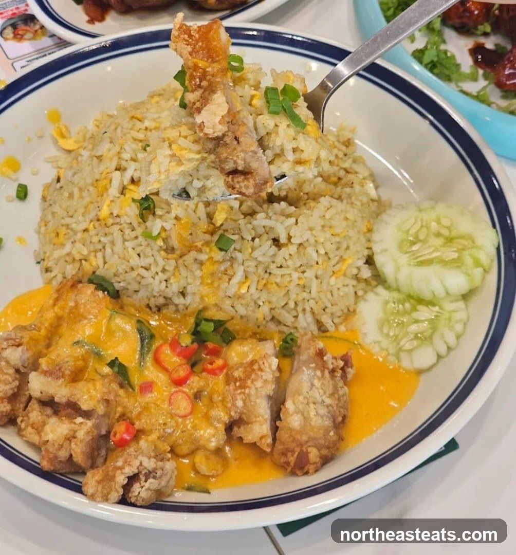 Salted Egg Fried Rice with Crispy Chicken