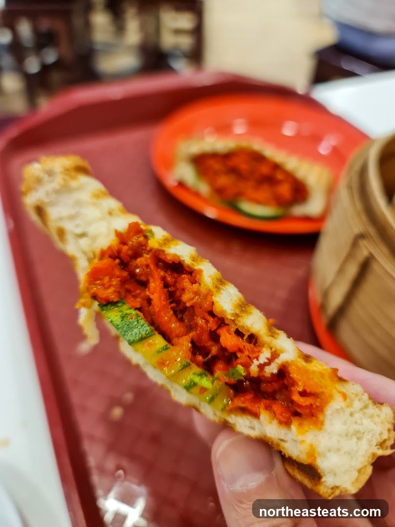 Close-up of a savory filled flatbread