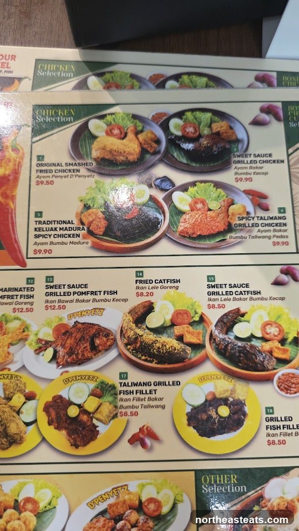 Menu with Chicken and Fish Dishes