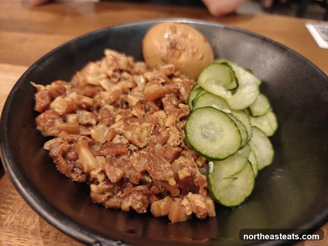 Braised Pork Rice with Pickled Cucumbers and Egg