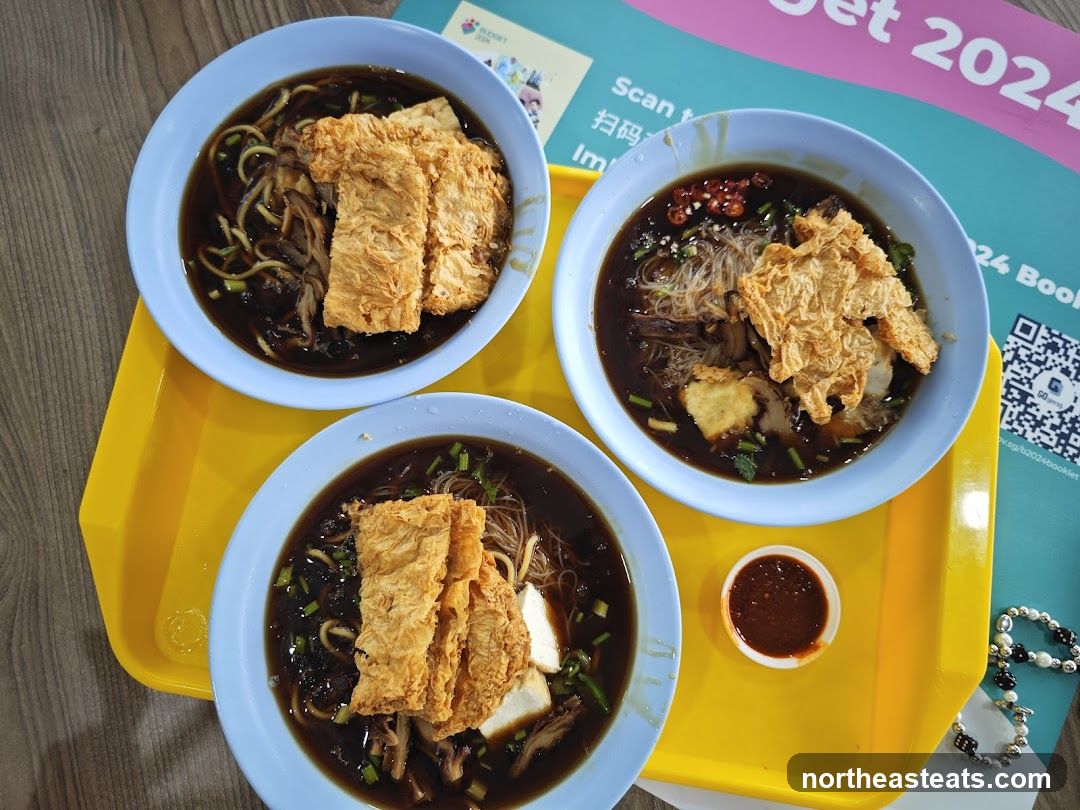Bowls of Noodles with Fried Tofu Skin
