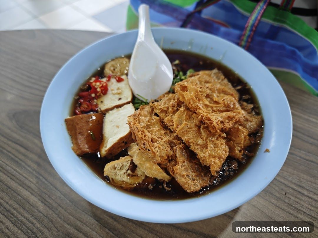 Bowl of Noodles with Tofu and Fried Bean Curd Skin