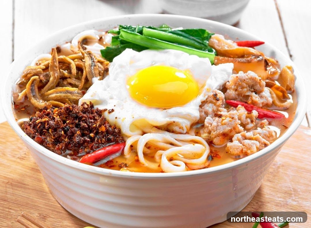 Noodle Soup with Fried Egg and Minced Pork