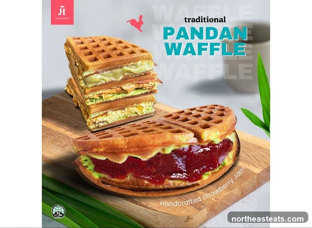 Pandan Waffle with Strawberry Jam
