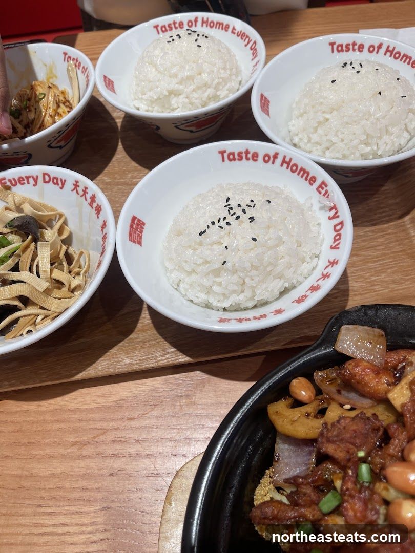 Bowls of Rice and Food