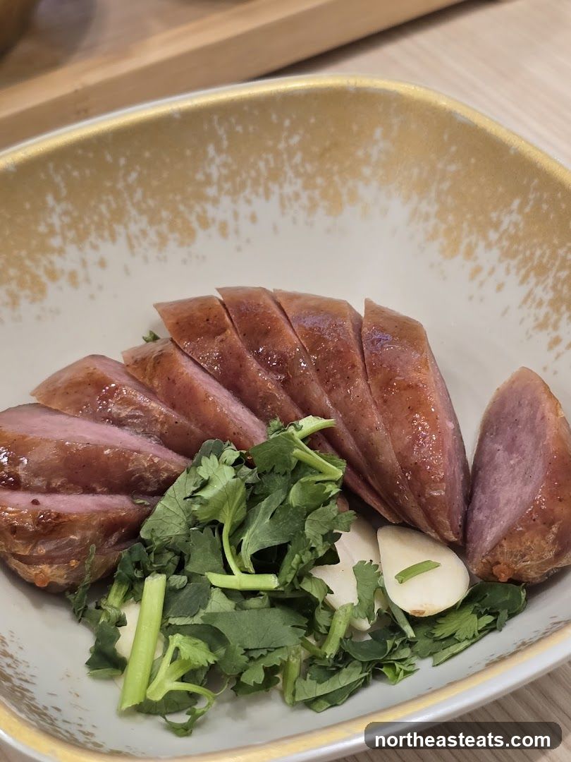 Sliced Sausage with Cilantro and Garlic