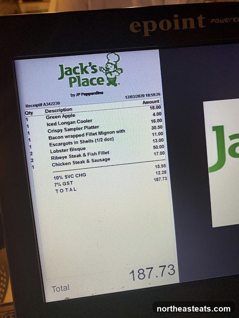 Receipt from Jack's Place